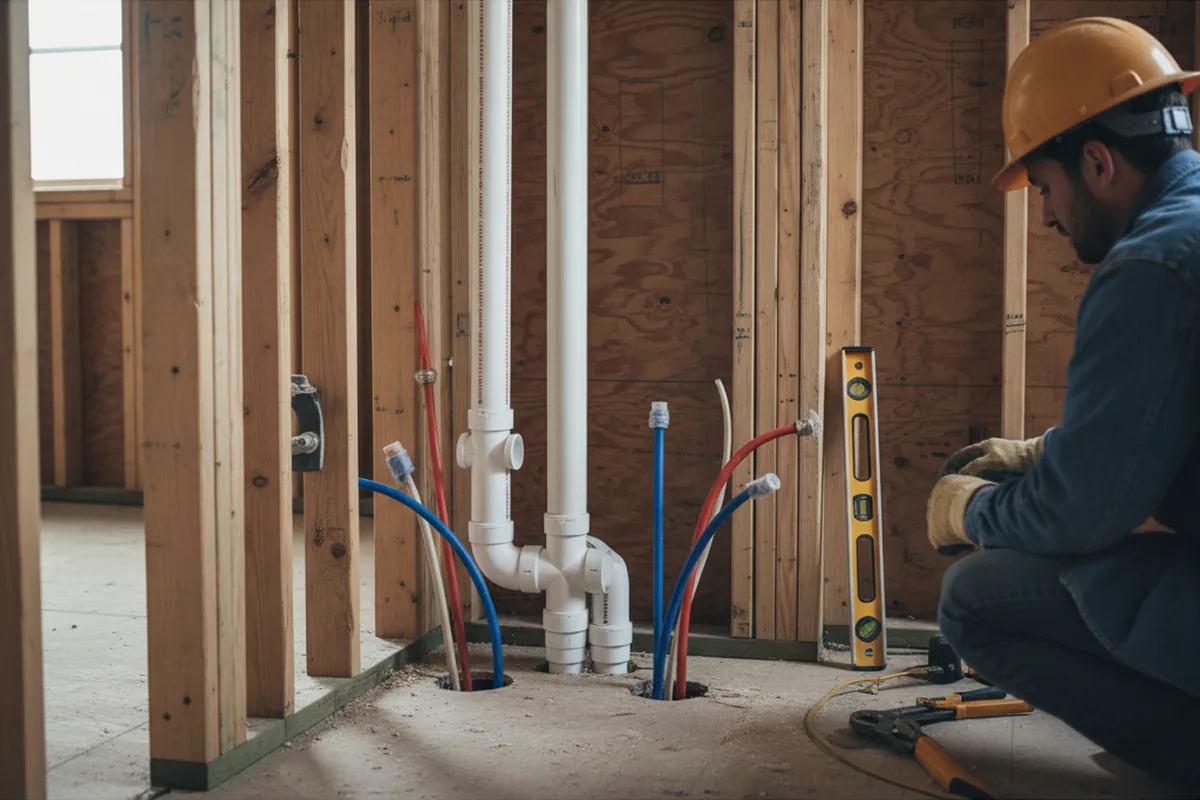 Drain and supply rough-in during Sump Pump Repair in Morven